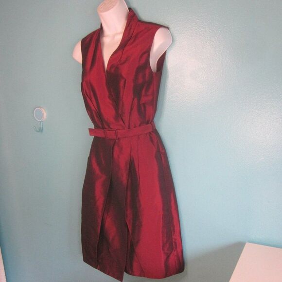 PAUW Amsterdam Womens Burgundy Red Silk Dress Size 1 / Small Knee Length Wrap - Picture 1 of 13